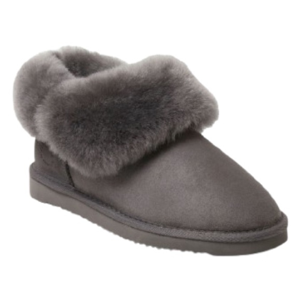 NWOB Fireside by Dearfoams Womens Cozy Foldover Slipper Ankle Bootie Grey Size 9